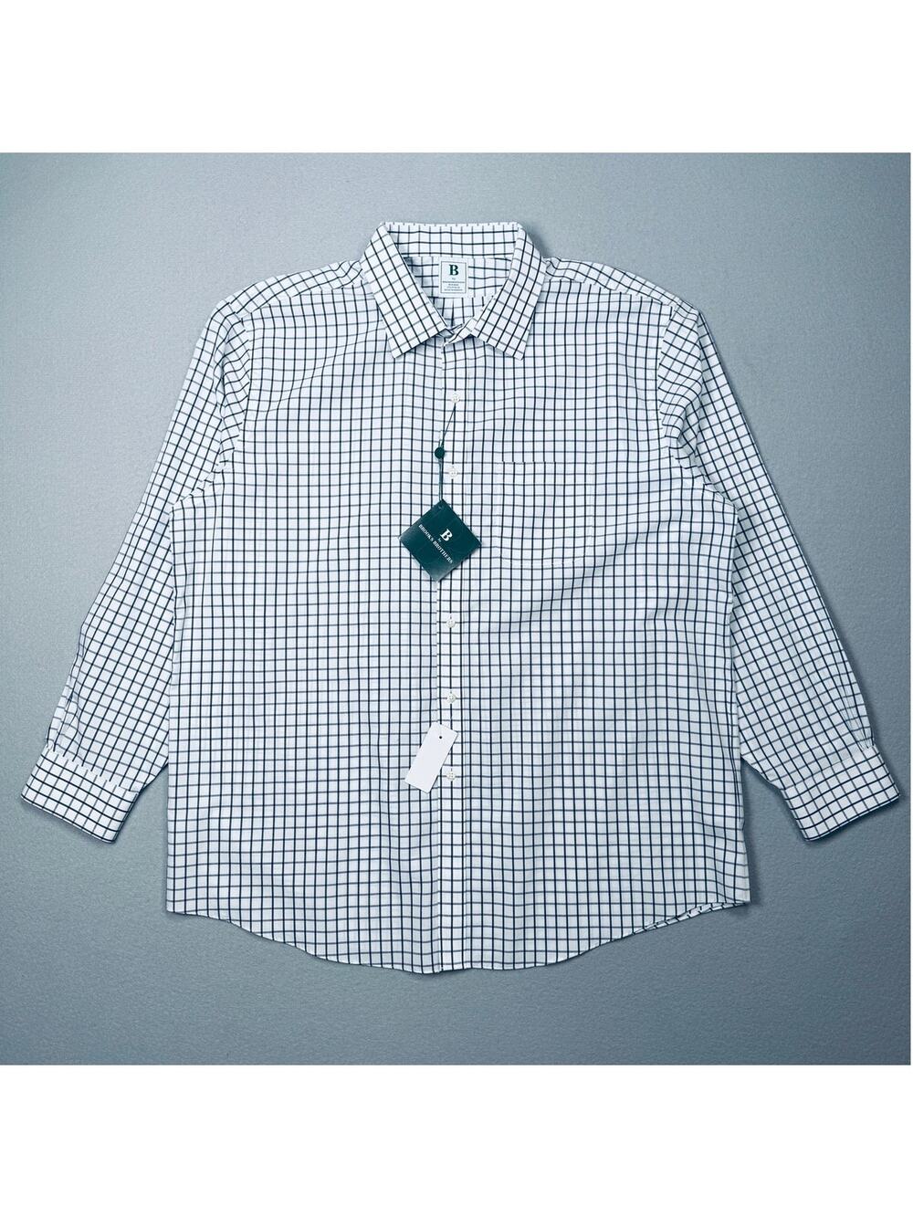 Brooks Brothers Men's Regular-Fit Windowpane Dress Shirt Navy 17.5 34-35 $89